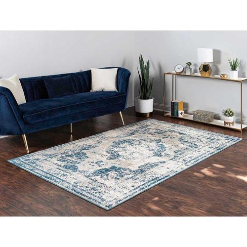 Vintage Teppich 150x245 cm in Hellblau Cremefarben