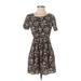 Forever 21 Casual Dress - A-Line Scoop Neck Short sleeves: Black Floral Dresses - Women's Size Small