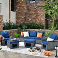 Latitude Run® Kensli 5 Piece Sofa Seating Group w/ Cushions Synthetic Wicker/All - Weather Wicker/Wicker/Rattan in Blue | Outdoor Furniture | Wayfair