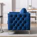 Modern Velvet Armchair Tufted Button Accent Chair Club Chair with Steel Legs