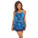 Plus Size Women's Mesh Double-Tier Tankini Top by Swim 365 in Blue Leafy Palms (Size 20)