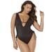 Plus Size Women's A-List Plunge One Piece Swimsuit by Swimsuits For All in Black (Size 18)