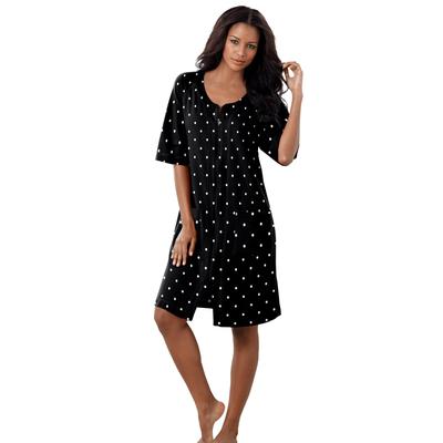 Plus Size Women's Short French Terry Zip-Front Robe by Dreams & Co. in Black Dot (Size 2X)