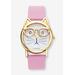 Women's Gold Tone Crystal Bowtie Cat Watch with Adjustable Pink Strap, 8" by PalmBeach Jewelry in Gold