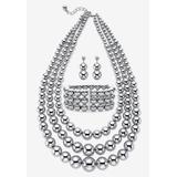 Women's Silver Tone Necklace Set by PalmBeach Jewelry in White