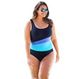 Plus Size Women's Colorblock One-Piece by Swim 365 in Navy Blue Sea (Size 24) Swimsuit