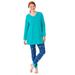 Plus Size Women's Henley Tunic & Jogger PJ Set by Only Necessities in Evening Blue Butterfly (Size 22/24) Pajamas