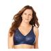 Plus Size Women's Front-Close Lace Wireless Posture Bra 5100565 by Exquisite Form in Navy (Size 42 B)