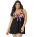 Plus Size Women's Tie Front V-Neck Swimdress by Swimsuits For All in Sparkler Leaf Print (Size 26)