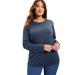 Plus Size Women's Long-Sleeve Crewneck One + Only Tee by June+Vie in Navy (Size 26/28)