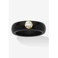 Women's 10K Yellow Gold Genuine Topaz Black Genuine Jade Bezel Set Ring Jewelry by PalmBeach Jewelry in Black (Size 5)