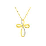 Women's Yellow Gold Plated Sterling Silver Diamond Accent Cross Ribbon Pendant Necklace by Haus of Brilliance in Yellow Gold Silver