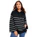 Plus Size Women's Bell-Sleeve French Terry Sweatshirt by June+Vie in Black Horizontal Stripe (Size 10/12)