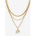 Women's Yellow Gold Ion-Plated Stainless Steel 3-Strand Layered Necklace Set With Elephant Pendant by PalmBeach Jewelry in Crystal