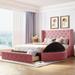 Nestfair Queen Size Upholstered Platform Bed with 1 Drawer and 2 Side Storage Stool