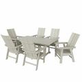 WestinTrends Ashore 7 Pieces Adirondack Outdoor Dining Set All Weather Poly Lumber Slatted Modern Farmhouse Outdoor Furniture Set 71 Trestle Dining Table and 6 Adirondack Dining Chair Sand