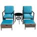 UBesGoo 5 PCS Luxury Patio Conversation Set with Ottoman Outdoor Wicker Rattan Furniture Set Comfortable Lounge Chair with Glass Top Side Table Balcony Backyard Poolside Garden Decor (Blue)