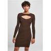 Shirtkleid URBAN CLASSICS "Urban Classics Damen Ladies Cut Out Dress", Damen, Gr. XL, US-Größen, braun, 35% Viskose, 35% Polyacryl, 30% Polyamid, unifarben, klassisch, slim fit, U-Boot-Ausschnitt, Langarm, Kleider