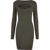 Shirtkleid URBAN CLASSICS "Urban Classics Damen Ladies Cut Out Dress", Damen, Gr. XS, US-Größen, grün (olive), 35% Viskose, 35% Polyacryl, 30% Polyamid, unifarben, klassisch, slim fit, U-Boot-Ausschnitt, Langarm, Kleider