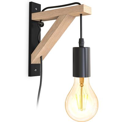 B.K.LICHT Wandleuchte "BKL1352 Holz-Wandlampe innen, Schwarz, Metall, Landhausstil", schwarz, H: 22,80cm, Lampen, 1-flammig mit Schalter, E27-Fasssung, ohne Leuchtmittel Image