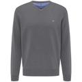 Strickpullover FYNCH-HATTON "FYNCH-HATTON Pullover mit V-Kragen", Herren, Gr. S (48), grau (stahlgrau), Strick, Obermaterial: 100% Baumwolle, unifarben, casual, bequem hüftbedeckend, V-Ausschnitt, Langarm Flachstrickbündchen, Pullover, mit V-Ausschnitt