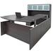Enclosed Bow Front U-Shaped Desk with Hutch and Height Adjustable L-Surface