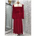 Robe trapèze en maille de tulle pour femme manches longues longueur mi-mollet velours décoration