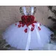 Robe Tutu en Tulle Blanc pour Fille avec Pétales Rouges Nministériels d de Fleurs et Ruban