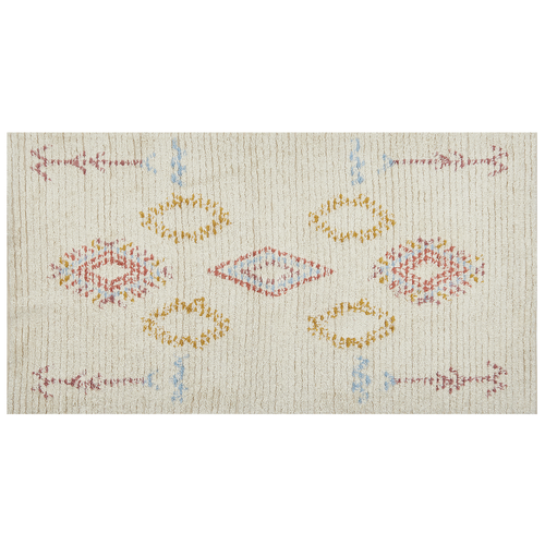 Teppich Beige Baumwolle Rechteckig 80 x 150 cm Geometrisches Muster Handgetuftet Boho Modern Kurzhaar Fußbodenheizung Geeignet Läufer