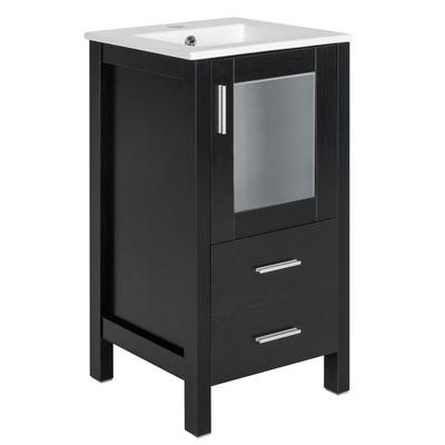 16" Bathroom Vanity Combo with Drop in Ceramic Sink Small Vanity Cabinet Set with 1 Door & 2 Drawers