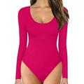 Womens Round Neck Low Neck Long Sleeve Bodysuit Bottoming Shirt Jumpsuit Jumpsuit Women s Jumpsuits And Rompers Pink M