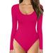 Womens Round Neck Low Neck Long Sleeve Bodysuit Bottoming Shirt Jumpsuit Jumpsuit Women s Jumpsuits And Rompers Pink M