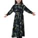 YWDJ 4-17 Years Girl Dresses Muslim Long Dress Middle Big Long Sleeve Round Neck Lace Print Dress Navy 10-11 Years