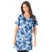 Plus Size Women's Short-Sleeve V-Neck Ultimate Tunic by Roaman's in Blue Dreamy Floral (Size 1X) Long T-Shirt Tee