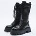 Zara Shoes | Laced Leather Boots With Treaded Soles | Color: Black | Size: 10