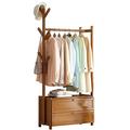 Bamboo Clothes Rail Rack, Clothes Stand Garment Rack Bamboo Open Wardrobe with 2-tier Drawer, Portable Garment Freestanding Hanger for Bedroom - 50/70/80/100cm