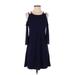 Venus Casual Dress - A-Line Cold Shoulder 3/4 sleeves: Blue Print Dresses - Women's Size X-Small