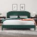 Green Velvet Curved Upholstered Platform Bed with Nailhead Trim