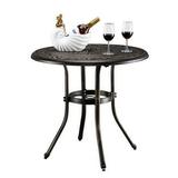 VINGLI Patio Bistro Dining Table with Umbrella Hole Cast Aluminum Side Table Backyard Bistro Round Table Outdoor Garden Furniture Table32 Dx29 H)