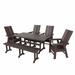 WestinTrends Ashore 6 Pieces Adirondack Patio Dining Set with Bench All Weather Poly Lumber Slatted Outdoor Furniture Set 71 Trestle Table and 4 Adirondack Chair and Outdoor Bench Dark Brown