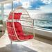 Wicker Hanging Egg Chair Patio Foldable Hammock Chair with Hanging Chains Outdoor Basket Swing Chair with Red Cushions All Weather Rattan Egg Chair for Balcony Yard Porch Bedroom D6627