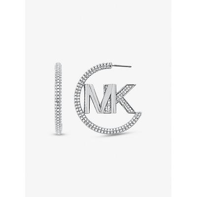 Michael Kors Precious Metal-Plated Brass Pavé Logo Hoop Earrings Silver One Size