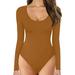 Womens Round Neck Low Neck Long Sleeve Bodysuit Bottoming Shirt Jumpsuit Jumpsuit Women s Jumpsuits And Rompers Gold M