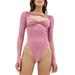 AMILIEe Women Bodysuit Casual Knotted Rhinestones Ruched Long Sleeve Jumpsuits Leotard Rompers Clubwear