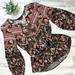 American Eagle Outfitters Tops | American Eagle Fall Peasant Top Boho Floral Long Blouson Sleeves Lace-Up Front M | Color: Black/Orange | Size: M