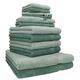 Betz 12 Piece Towel Set PREMIUM 100% Cotton 2 Wash Mitts 2 Wash Cloths 2 Guest Towels 4 Hand Towels 2 Bath Towels - hay green and fir green