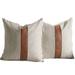 Decoration Pillow Covers 18x18 inch Set of 2 Modern Faux Leather and Ticking Stripe Pillow Covers Boho Indoor Outdoor Decor Cushion Covers for Couch Sofa