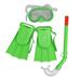 Set of 3 Green Recreational Mask Snorkel and Fins For Children - 12.75