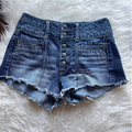 American Eagle Outfitters Shorts | American Eagle 2 Blue Denim Jean Shorts Button Fly Frayed Hem | Color: Blue | Size: 2