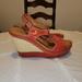 Anthropologie Shoes | Anthropologie Naya Eternal Wedge Sandals Blood Orange Leather Size 9 | Color: Orange/Red | Size: 9